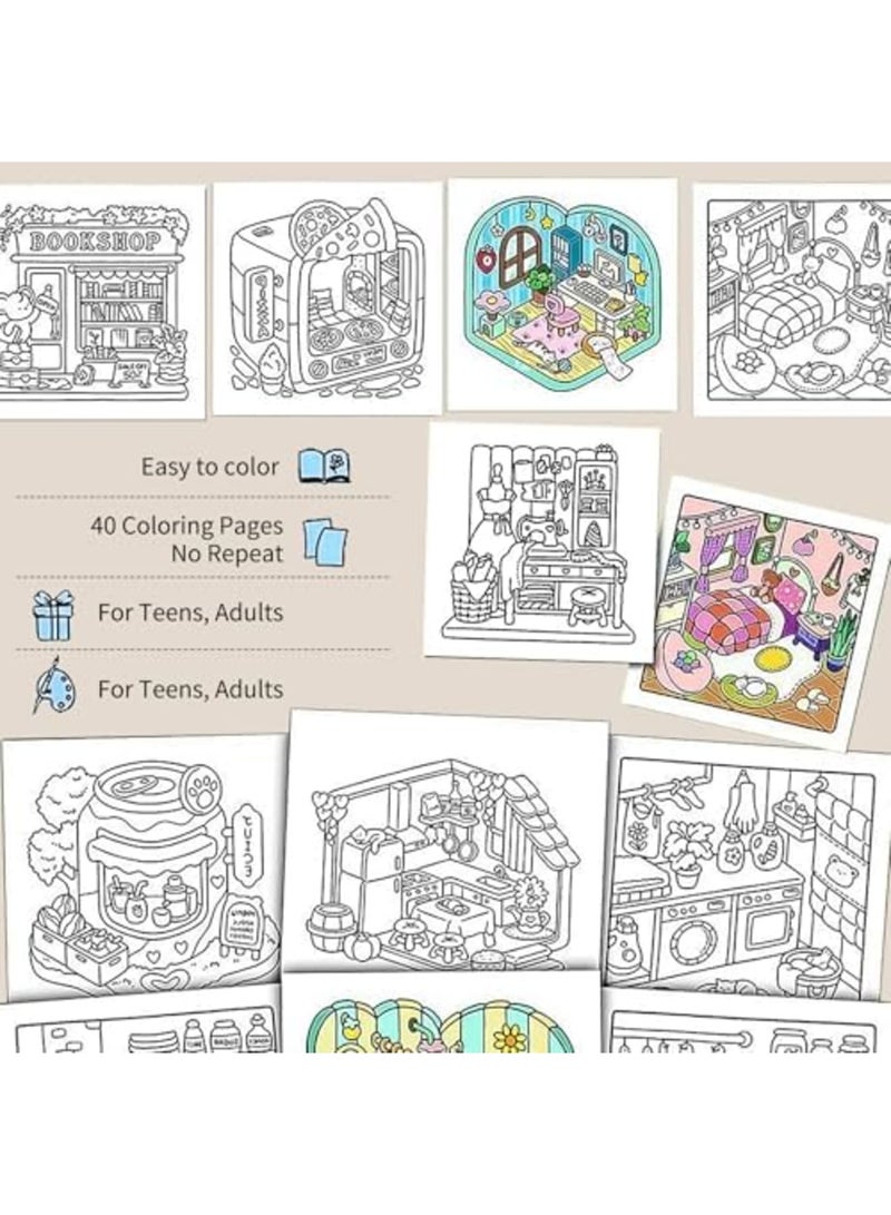 SYOSI Adult Colouring Books Green Creative Color Drawing Book 21.5 * 21.5cm Little Corner,Colouring Book for Adults Suitable for Adults to Relax and Relieve Stress and Children's Leisure and Entertainment - Image 3