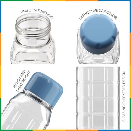 PUTHAK Rectangle Bottle Small BPA Free Clear Plastic Water Bottle, PET Bottle For Home, Fridge, Office, Gym, Yoga, School, Travel (Transparent & Multicolor Cap) (Chess- Bottle - 500ml, Pack 2) - Image 5