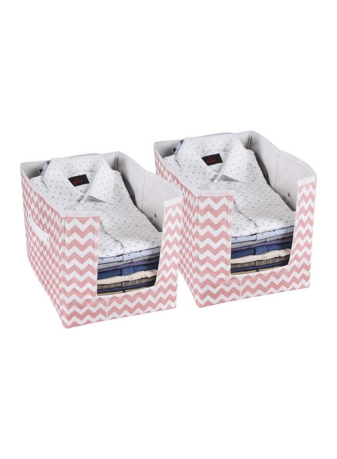 PrettyKrafts 2 Pcs Non Woven Large Capacity Shirt Stacker/Foldable & Stackable Closet Wardrobe Cupboard Organizer/Multipurpose Clothes Shelf Storage Box Organizer (Peach, 25x38x24 cm) - Image 1