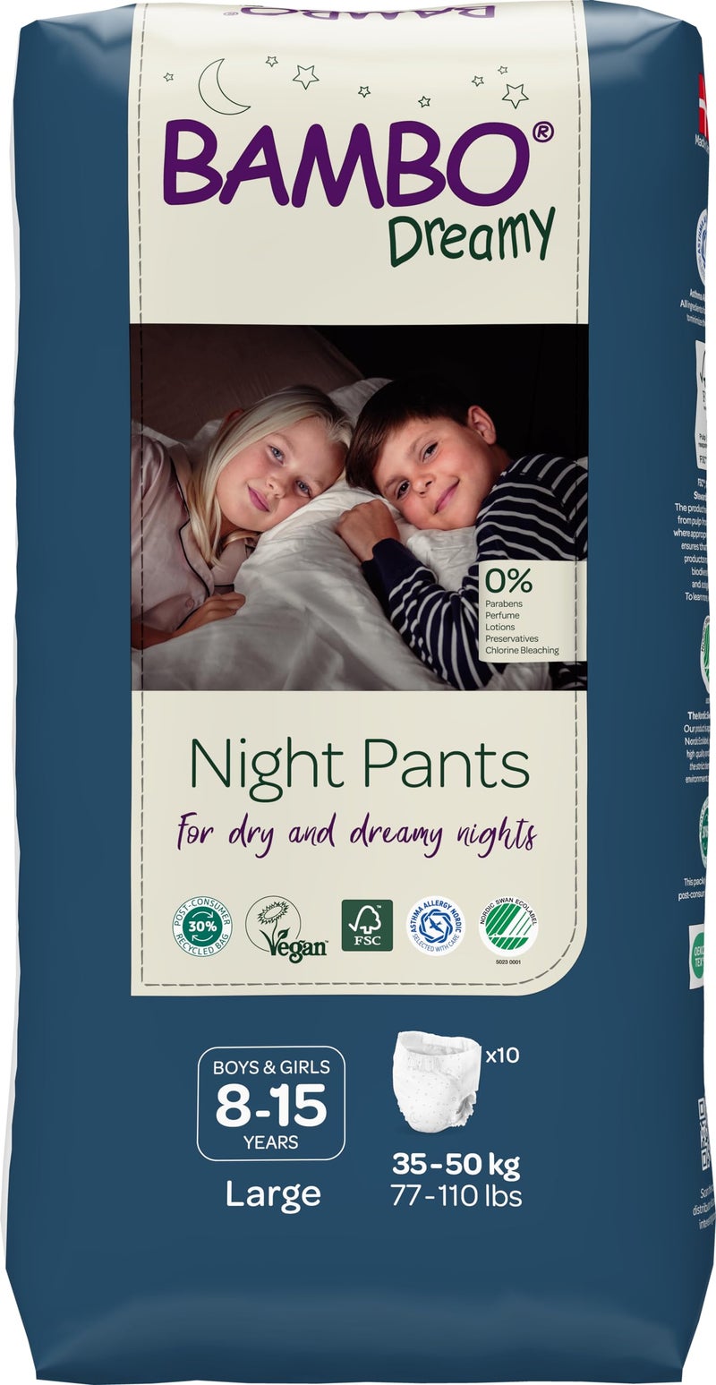 Bambo Nature Premium Dreamy Night Pants, Pull Up Pants, Eco-Labeled Night Time Diapers, Secure, Comfortable, Skin Friendly : Children Aged 8-15 Years, 10 Count - Image 1