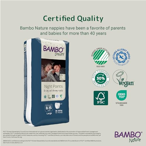 Bambo Nature Premium Dreamy Night Pants, Pull Up Pants, Eco-Labeled Night Time Diapers, Secure, Comfortable, Skin Friendly : Children Aged 8-15 Years, 10 Count - Image 2