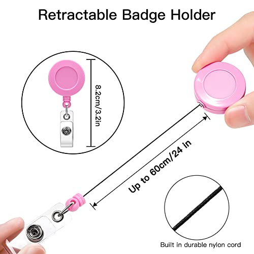 Soleebee 1 Pack Nurse Badge Reel, 24'' Retractable Badge Holder with 360° Swivel Alligator Clip Solid Color ID Badge Holder for Nurse Doctor Teachers Students Badge Reel (Hot Pink) - Image 2