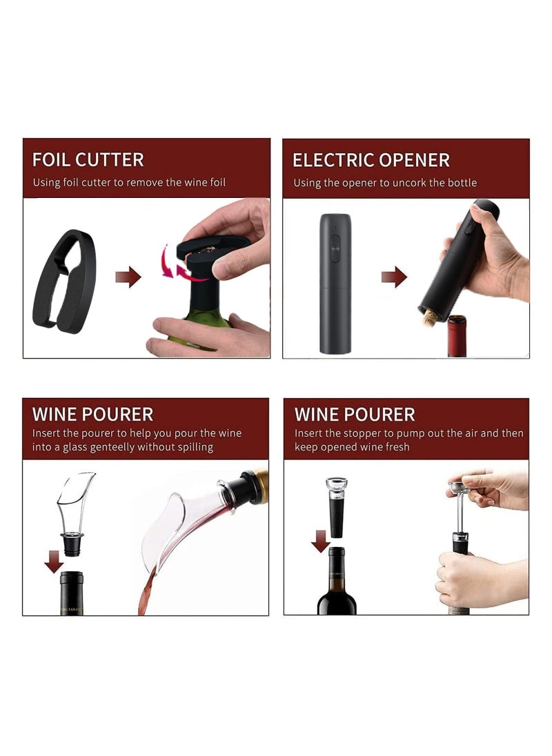 SYOSI - 6-in-1 Wine Opener Gift Box, Electric Wine Bottle Opener Set Rechargeable Automatic Bottle Opener Wine Opener with Tin Foil Cutter Automatic Bottle Opener Wine Opener with Stopper for Wine Lovers Gift - Image 1