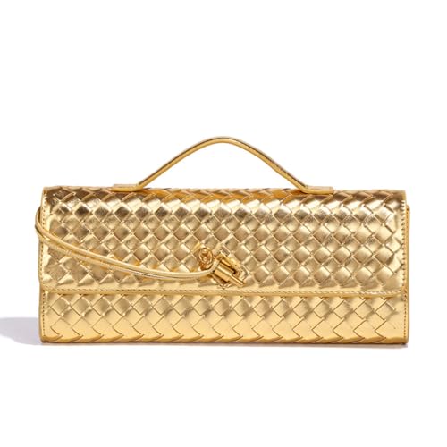 JYG Woven Handbag for Women Fashion Evening Shoulder Bag PU Leather Handmade Clutch Purse Gold Casual Crossbody Bags 2024 - Image 1