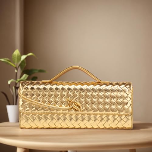 JYG Woven Handbag for Women Fashion Evening Shoulder Bag PU Leather Handmade Clutch Purse Gold Casual Crossbody Bags 2024 - Image 5