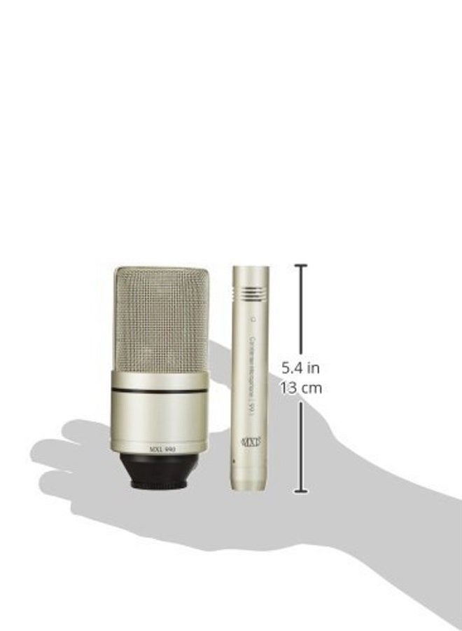 MXL 990/991 Large and Small Diaphragm Condenser Microphone Bundle Project/Home Studio Recording | XLR | Cardiod (Champagne) - Image 3