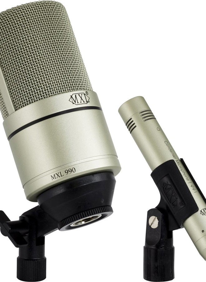 MXL 990/991 Large and Small Diaphragm Condenser Microphone Bundle Project/Home Studio Recording | XLR | Cardiod (Champagne) - Image 2