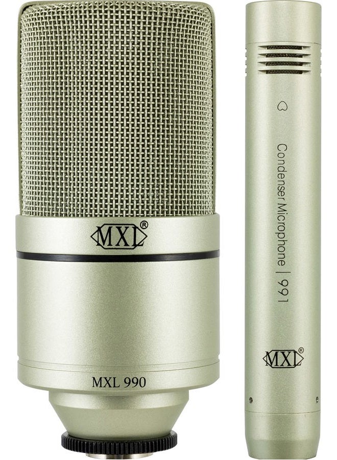 MXL 990/991 Large and Small Diaphragm Condenser Microphone Bundle Project/Home Studio Recording | XLR | Cardiod (Champagne) - Image 1