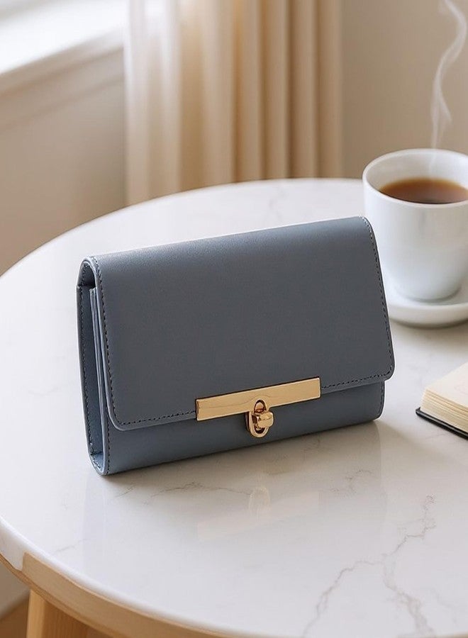 ALSU Women's Grey Wallet Clutch Purse | 4 Card Pocket| Twist Lock Closure| Phone Pocket (ldu-012gryblu) - Image 5