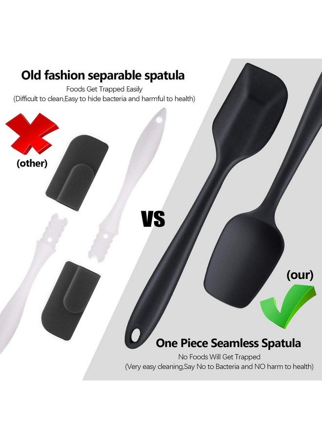 Baskety مجموعة ملعقات سيليكون باسكتي - مجموعة 6 قطع ملعقات سيليكون غير لاصقة مع نواة من الفولاذ المقاوم للصدأ - مجموعة أدوات مطبخ ملعقة مقاومة للحرارة للطهي، الخبز والخلط (أسود) - Image 3