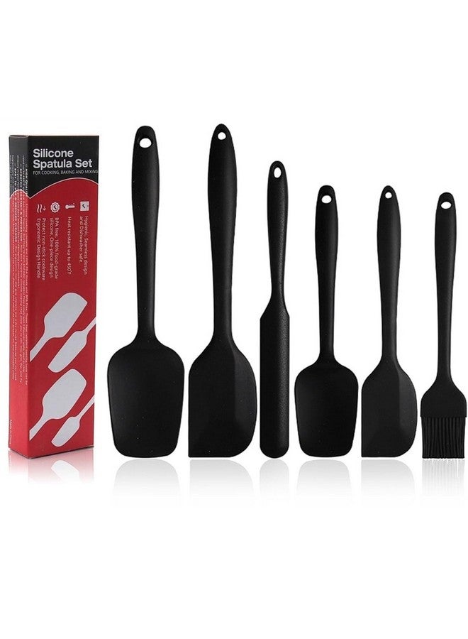 Baskety مجموعة ملعقات سيليكون باسكتي - مجموعة 6 قطع ملعقات سيليكون غير لاصقة مع نواة من الفولاذ المقاوم للصدأ - مجموعة أدوات مطبخ ملعقة مقاومة للحرارة للطهي، الخبز والخلط (أسود) - Image 1