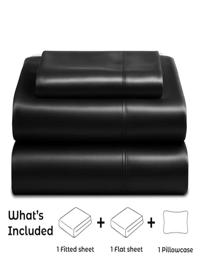 Pure Bedding Satin Sheets Twin [3-Piece, Black] Hotel Luxury Silky Bed Sheets - Extra Soft 1800 Microfiber Sheet Set, Wrinkle, Fade, Stain Resistant - Deep Pocket Fitted Sheet, Flat Sheet, Pillow Cases - Image 5