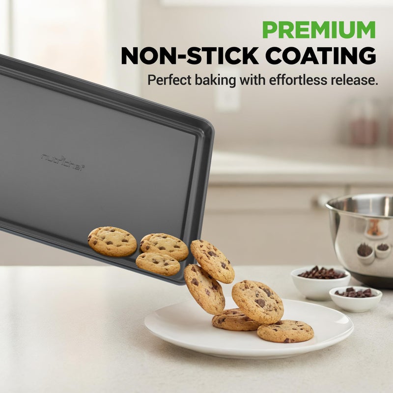 NutriChef 8-Piece Stackable Nonstick Bakeware Set - Premium Steel Baking Pans Set - Includes Round Cake Pan, 6-Cup Muffin Pans, Wide/Square Brownie & Loaf Pans, Cookie Sheet, & Roaster Pan (Black) - Image 4