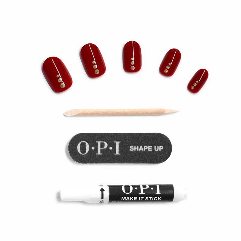 OPI On Point Big Candy Apple Red | Short Round Bright Red with Gold Glitter Nail Art Press On Nails | 24 Count with Nail Glue | Long Lasting, Reusable, Non-damaging | Fall 2025 Shades - Image 5