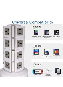 PADOM Padom Universal Vertical Tower Power Strip, Multi Socket 110V-250V with 2 USB Ports, Electric Charging Station Surge Protector, Suitable For Any Country  - Image 2
