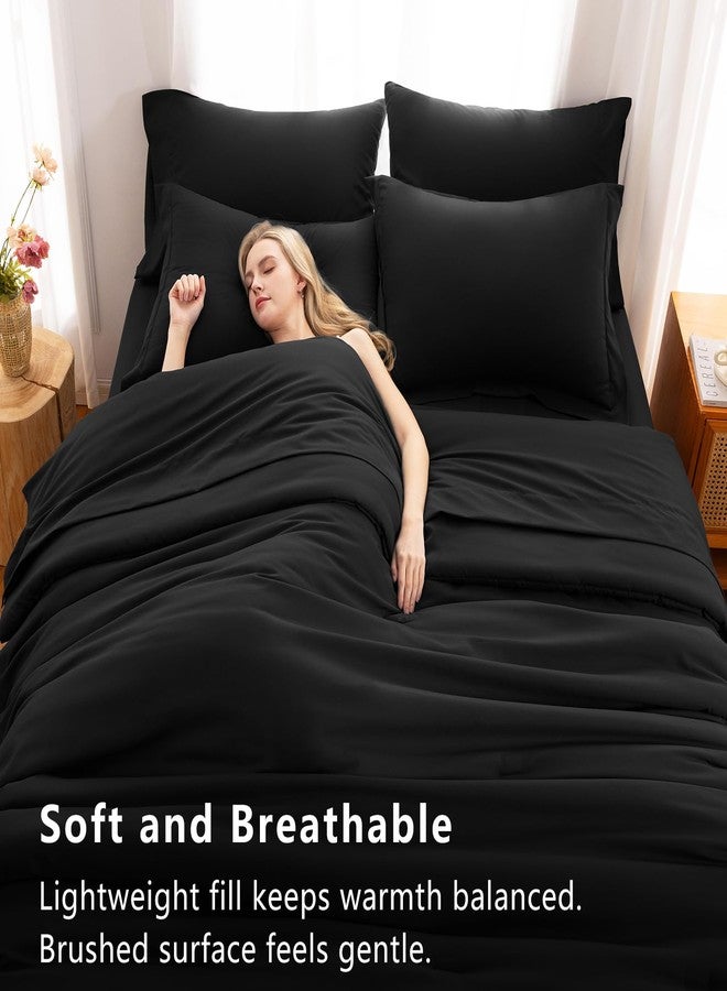 CozyLux طقم لحاف كوزي لوكس توين إكس إل أسود، 5 قطع، طقم سرير متكامل، طقم لحاف توين إكسترا لونج مع ملاءات، طقم مفروشات من 5 قطع مع لحاف بديل للريش، ملاءات، غطاء وسادة وغطاء وسادة مزخرف لجميع الفصول - Image 5