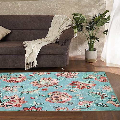 Welspun Wonder-Full Floral Carpet for Hall, Living Room & Bedroom | Polyester | Anti-Skid Backing | Machine Washable | Aesthetic Home Decor Essentials | Soft and Comfortable | 4x6 Feet | Light Blue - Image 1