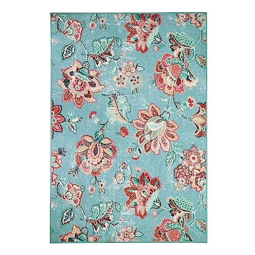 Welspun Wonder-Full Floral Carpet for Hall, Living Room & Bedroom | Polyester | Anti-Skid Backing | Machine Washable | Aesthetic Home Decor Essentials | Soft and Comfortable | 4x6 Feet | Light Blue - Image 2