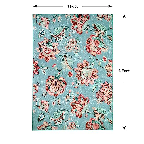 Welspun Wonder-Full Floral Carpet for Hall, Living Room & Bedroom | Polyester | Anti-Skid Backing | Machine Washable | Aesthetic Home Decor Essentials | Soft and Comfortable | 4x6 Feet | Light Blue - Image 5