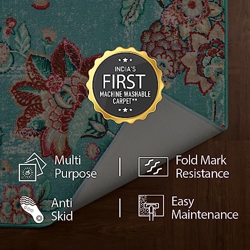 Welspun Wonder-Full Floral Carpet for Hall, Living Room & Bedroom | Polyester | Anti-Skid Backing | Machine Washable | Aesthetic Home Decor Essentials | Soft and Comfortable | 4x6 Feet | Light Blue - Image 4