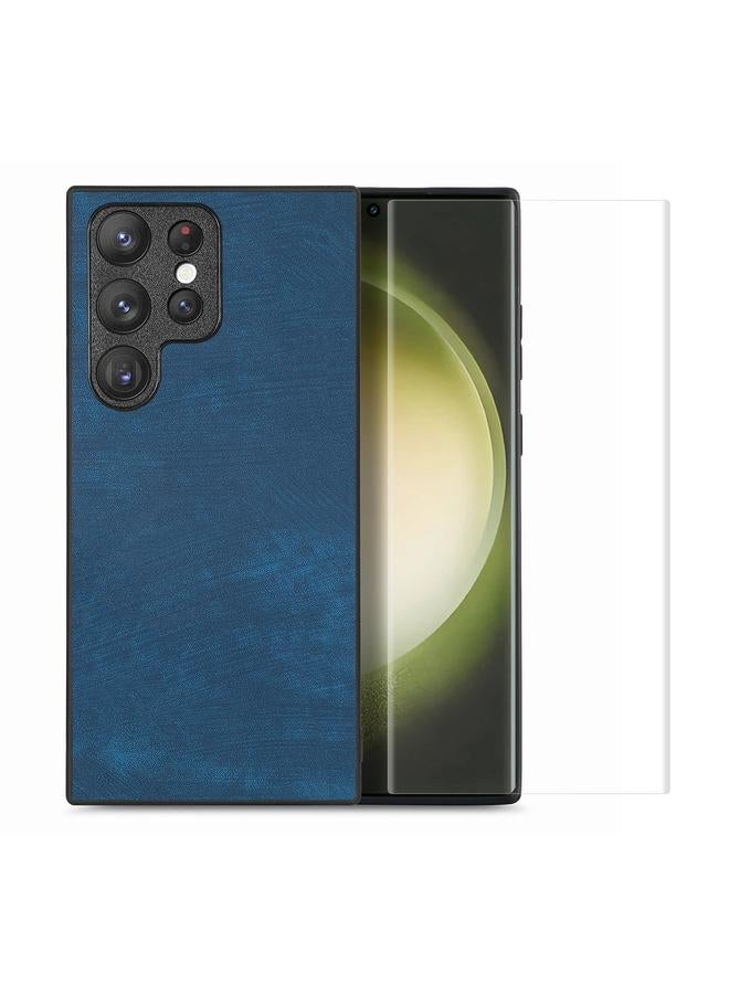 The Bros Case For Smausng Galaxy S23 Ultra 5G Retro Leather Skin PC Phone Case with Soft PET Film