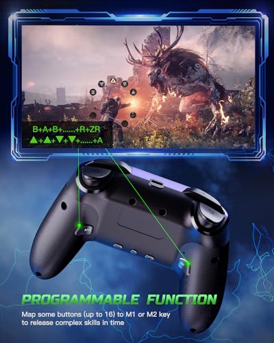 VOYEE Switch Controllers Compatible with Switch 2/Lite/OLED/PC Windows, 1000mAh Programmable RGB Lightning LED, Wireless Pro Controller with One Key Pairing/Wake Up/Turbo/Vibration - Image 3