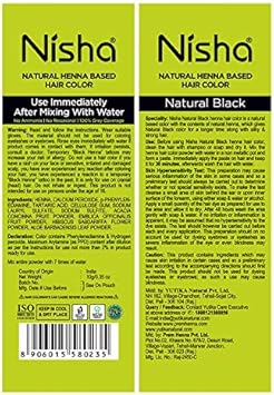 Nisha مسحوق الحناء الطبيعي لون الشعر الأسود الطبيعي 10 جرام عبوة من 10 من نيشا - Image 3