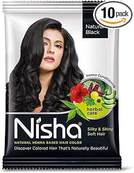Nisha مسحوق الحناء الطبيعي لون الشعر الأسود الطبيعي 10 جرام عبوة من 10 من نيشا - Image 1