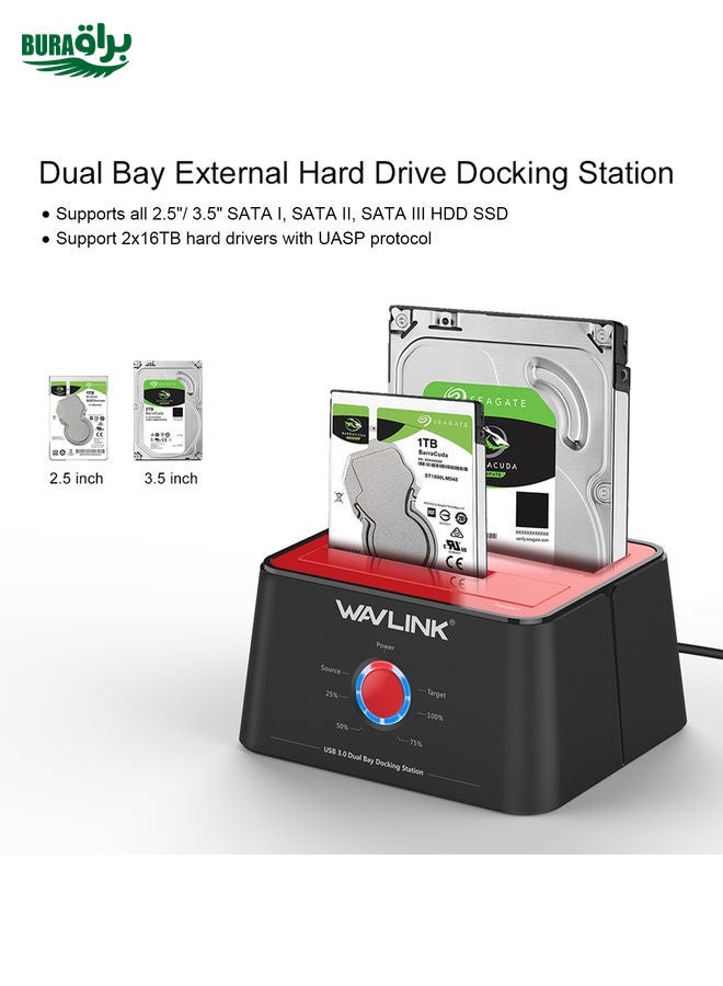 BURAQ Wavlink ST334U SSD Dual Bay External Hard Drive Docking Station USB 3.0 to SATA I/II/III(UK Plug) - Image 3