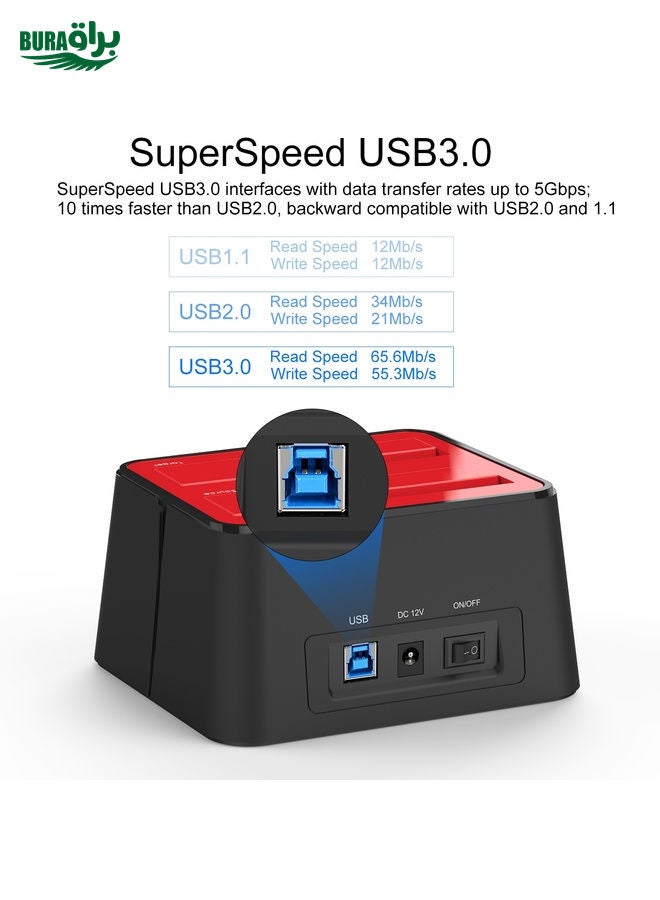 BURAQ Wavlink ST334U SSD Dual Bay External Hard Drive Docking Station USB 3.0 to SATA I/II/III(UK Plug) - Image 4