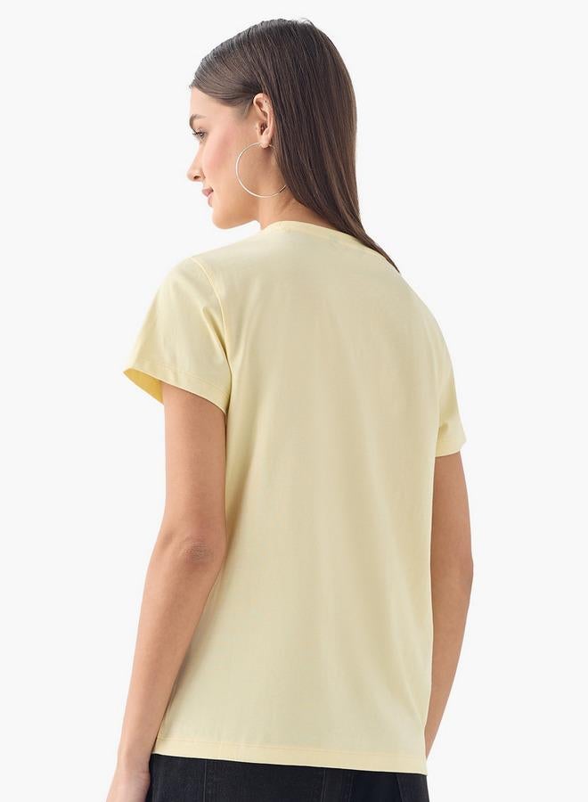 سبلاش فيڤ تيشيرت مطبوع مزخرف بأكمام قصيرة ورقبة دائرية - Image 3