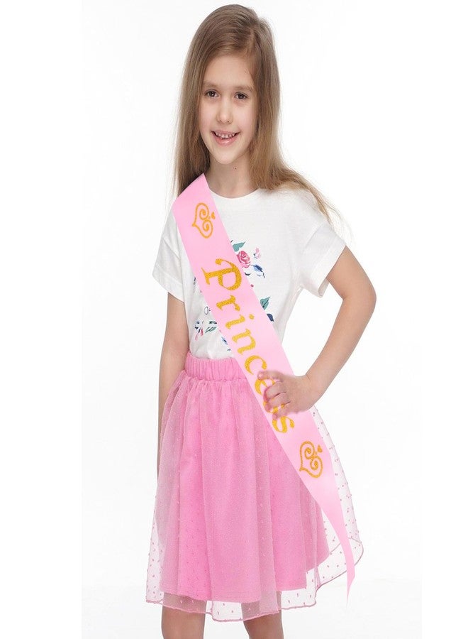 Exacoo Princess Satin Sash for Women Girls Pink with Gold Glitter Letters with Pearl Brooch Pin Party Accessory Birthday Gift Prom Photo Props Decorations Beauty Pageant Sashes - Image 3