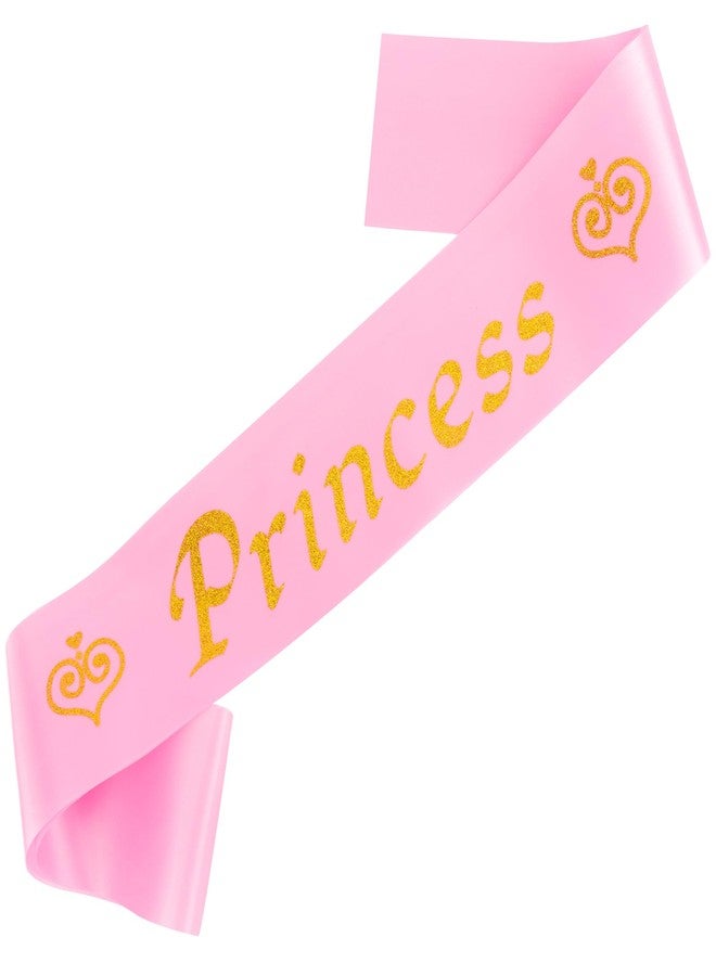 Exacoo Princess Satin Sash for Women Girls Pink with Gold Glitter Letters with Pearl Brooch Pin Party Accessory Birthday Gift Prom Photo Props Decorations Beauty Pageant Sashes - Image 1