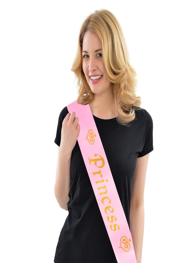 Exacoo Princess Satin Sash for Women Girls Pink with Gold Glitter Letters with Pearl Brooch Pin Party Accessory Birthday Gift Prom Photo Props Decorations Beauty Pageant Sashes - Image 4