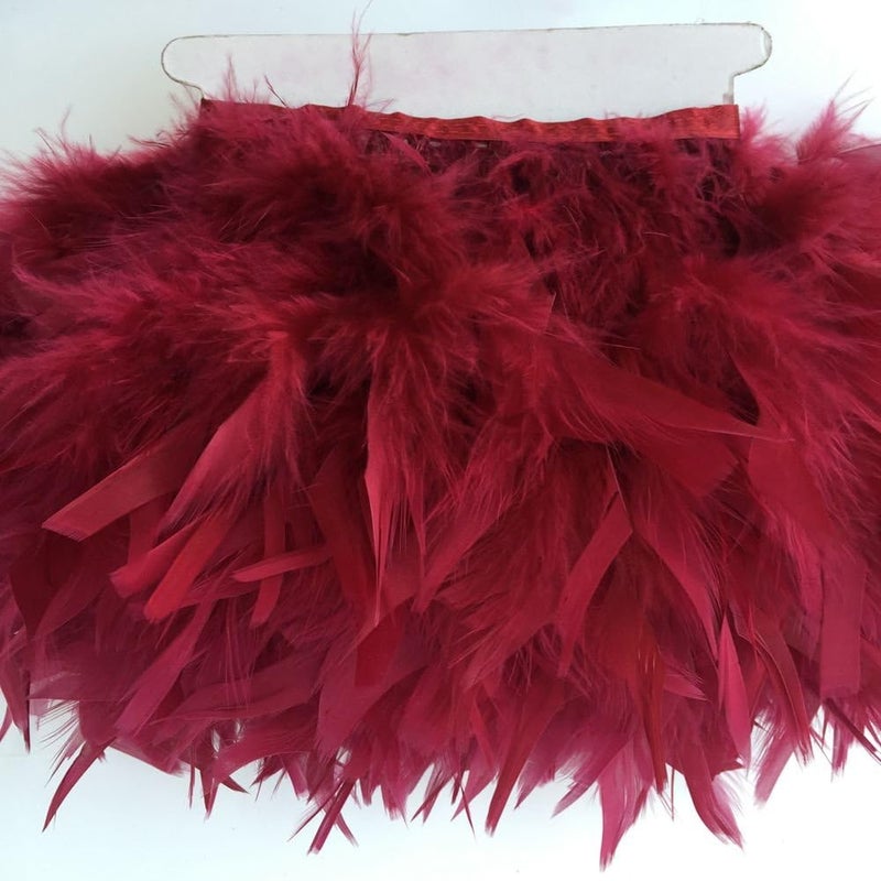 Sowder Turkey Feathers Trim Fringe for Party Wedding Dress Sewing Crafts Costumes Decoration Pack of 2 Yards (Burgundy) - Image 3