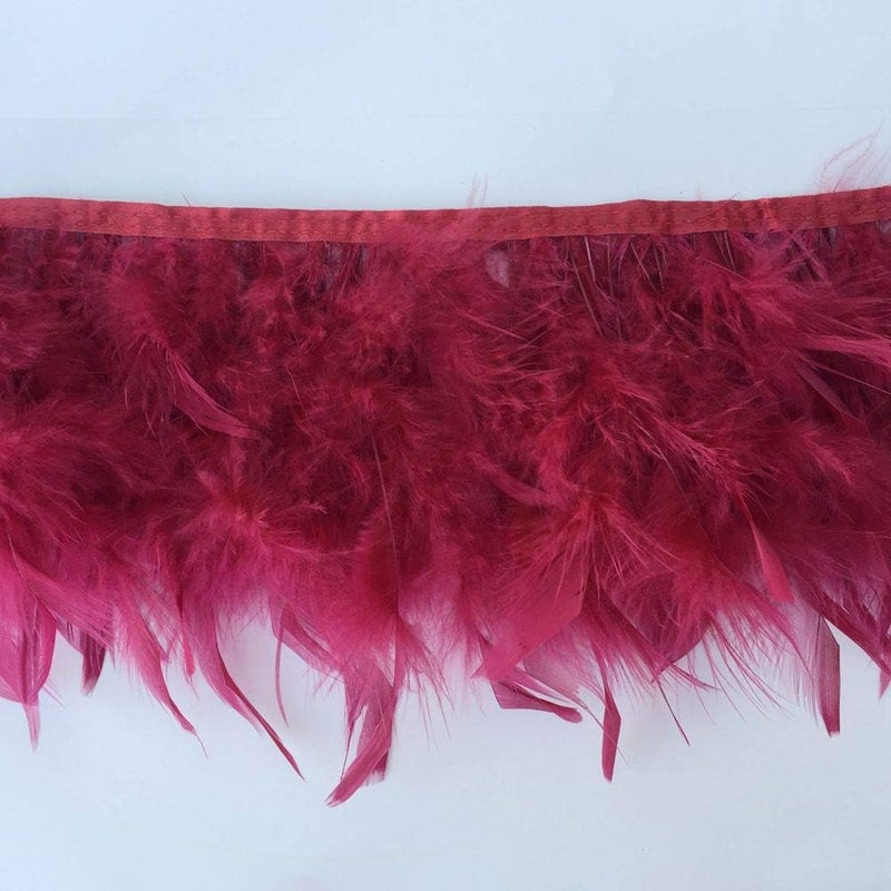 Sowder Turkey Feathers Trim Fringe for Party Wedding Dress Sewing Crafts Costumes Decoration Pack of 2 Yards (Burgundy) - Image 1