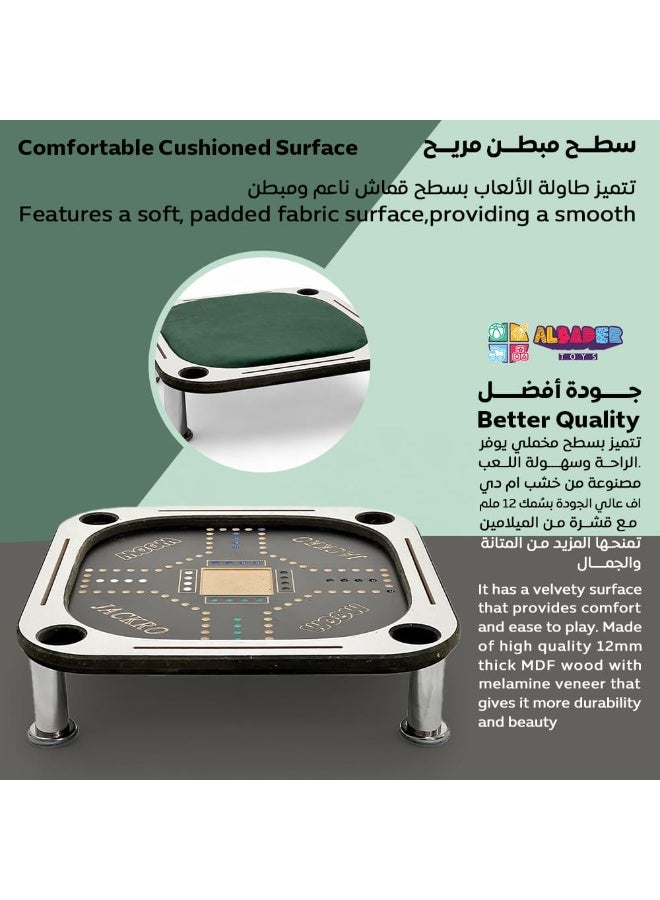 ALBADER 2 in 1 Baloot and Jackaroo Table Small Size Premium Wooden Game Table Multi Color Jackaroo Board with Cards Set Velvet Surface Cup Holders Home Gaming Table Compact Design with Full Accessories - Image 4