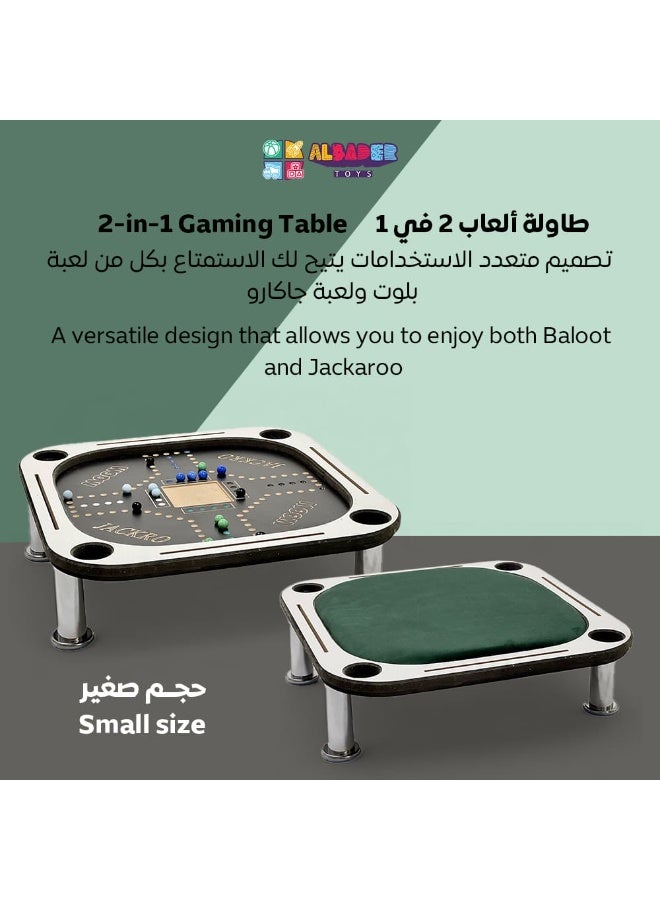 ALBADER 2 in 1 Baloot and Jackaroo Table Small Size Premium Wooden Game Table Multi Color Jackaroo Board with Cards Set Velvet Surface Cup Holders Home Gaming Table Compact Design with Full Accessories - Image 2