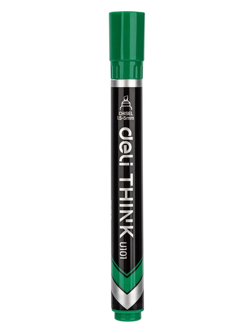 Deli 12-Piece Permanent Marker Green 1.5-5mm Low Odour Ink - Image 1