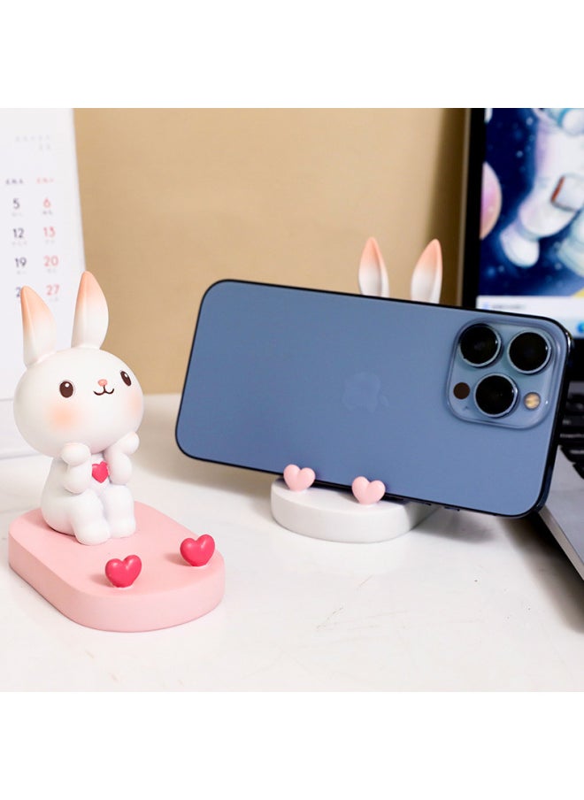 Generic - Creative Cute Rabbit Mobile Phone Bracket Modern Living Room Home Wine Cabinet Office Desktop Children's Room Decorations Wholesale-Color:204b Pink Rabbit - Image 1
