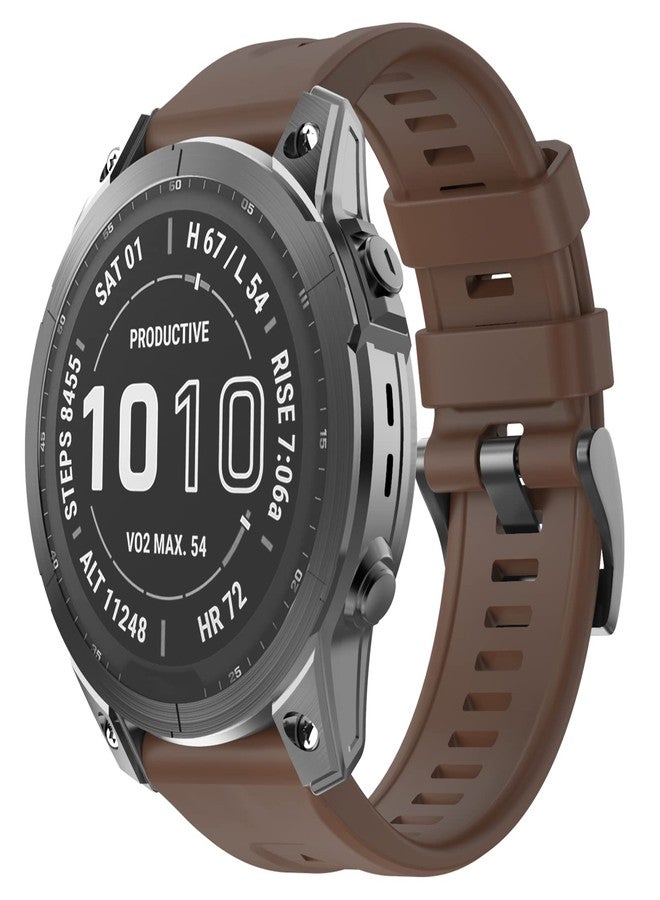 OVERSTEP Compatible with Fenix 7X Band, 26mm Width Soft Silicone Watch Strap for Garmin Fenix 5X/Fenix 5X Plus/Fenix 6X/Fenix 6X Pro Smartwatch (Brown) - Image 1