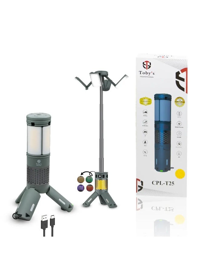 توبيز مصابيح تخييم تلسكوبية CPL-T25 الجديدة من Toby's قابلة لإعادة الشحن بقوة 7800 مللي أمبير في الساعة، وفانوس تخييم LED قابل للطي محمول مع ضوء RGB/SOS ومقاوم للماء بدرجة IPX4 للمشي لمسافات طويلة والتخييم في حالات الطوارئ - CPL T25 - Image 1