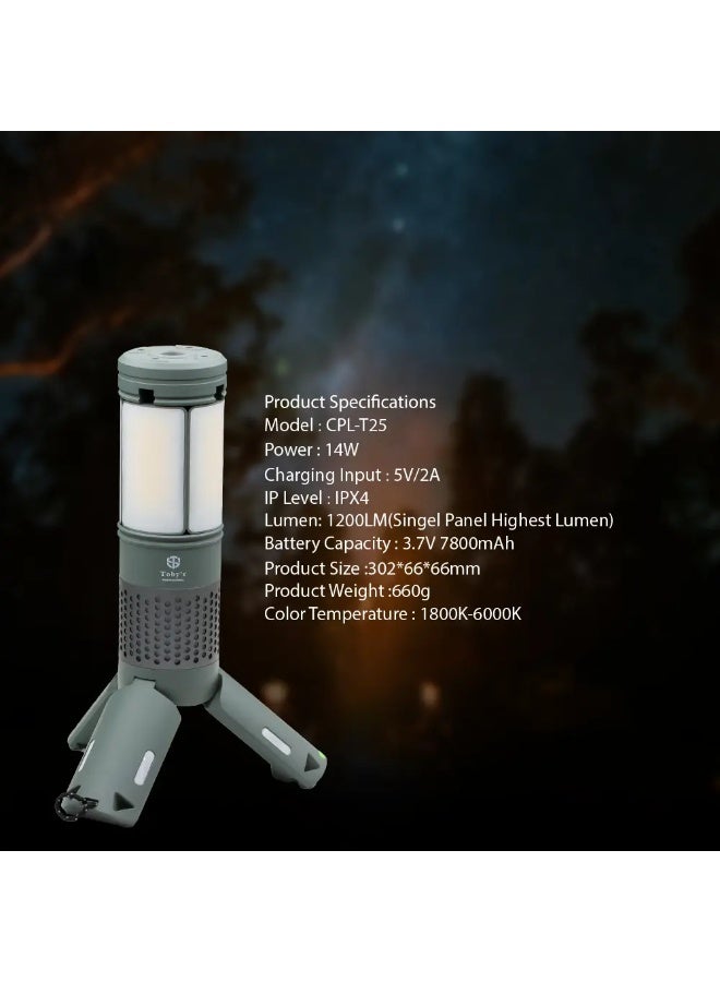 توبيز مصابيح تخييم تلسكوبية CPL-T25 الجديدة من Toby's قابلة لإعادة الشحن بقوة 7800 مللي أمبير في الساعة، وفانوس تخييم LED قابل للطي محمول مع ضوء RGB/SOS ومقاوم للماء بدرجة IPX4 للمشي لمسافات طويلة والتخييم في حالات الطوارئ - CPL T25 - Image 3