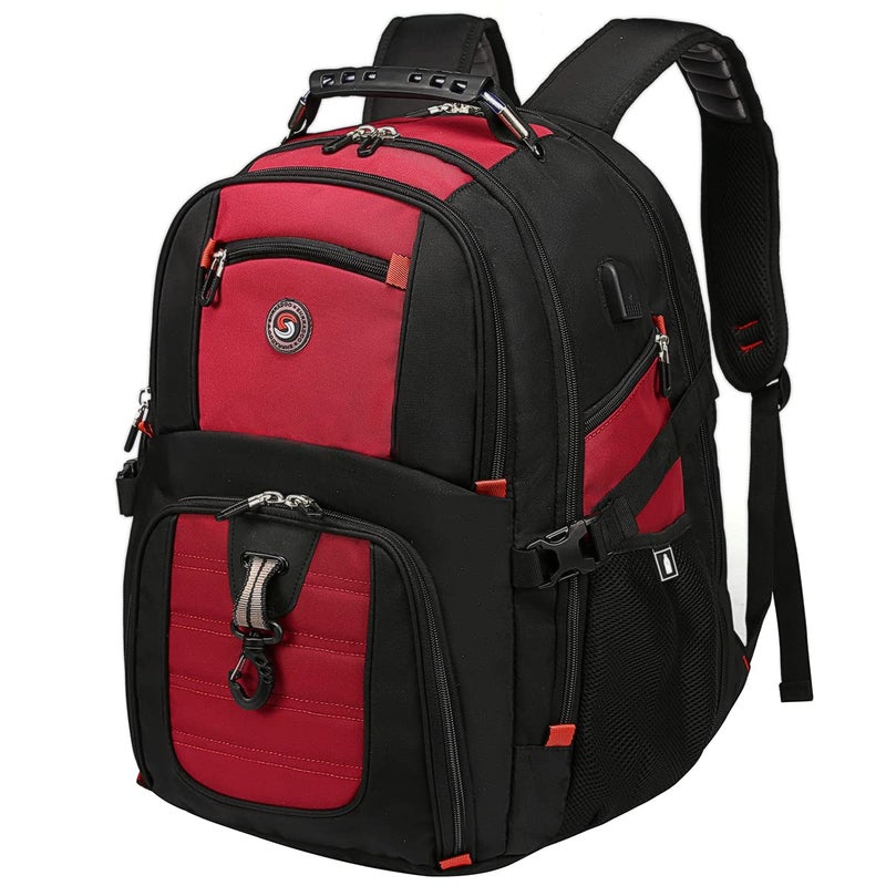 SHRRADOO Extra Large 50L Travel Laptop Backpack with USB Charging Port, College High School Backpack Airline Approved Business Work Bag Fit 17 Inch Laptops for Men Women,Red - Image 1