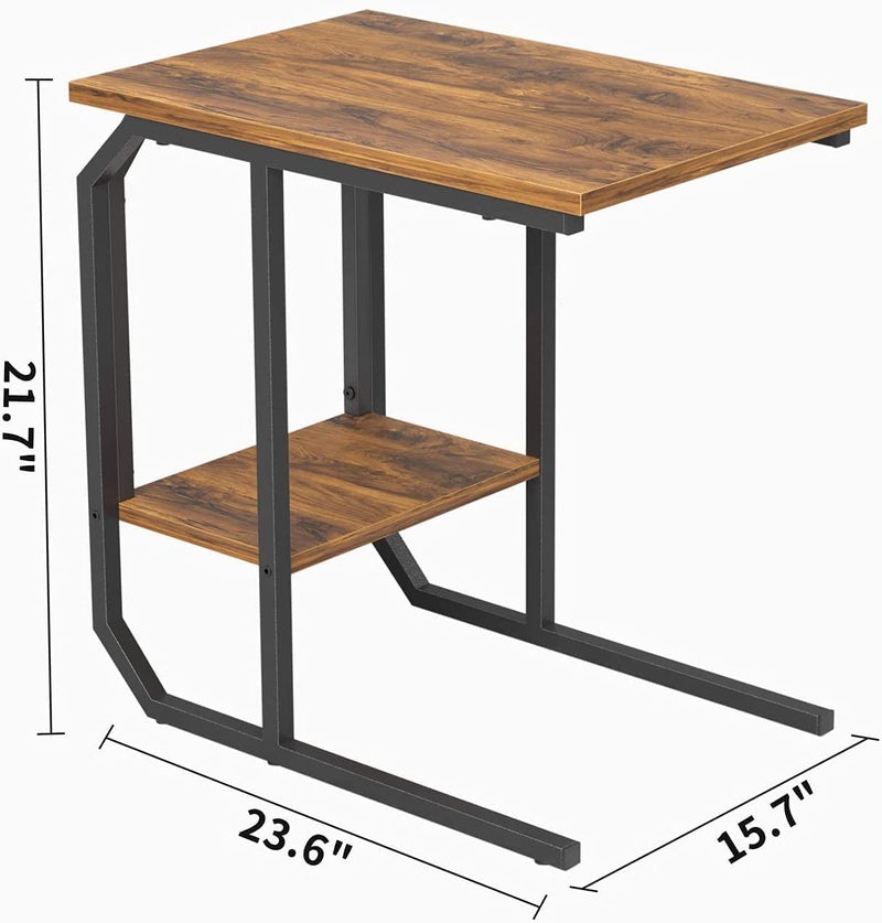 INDIAN DECOR 41347 End TableC Shaped Side Table with Wooden Shelf Metal Frame Nightstand for Living Room Bedroom Sofa Couch Black - Image 3