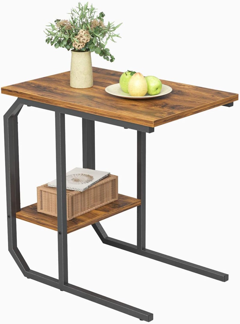 INDIAN DECOR 41347 End TableC Shaped Side Table with Wooden Shelf Metal Frame Nightstand for Living Room Bedroom Sofa Couch Black - Image 1