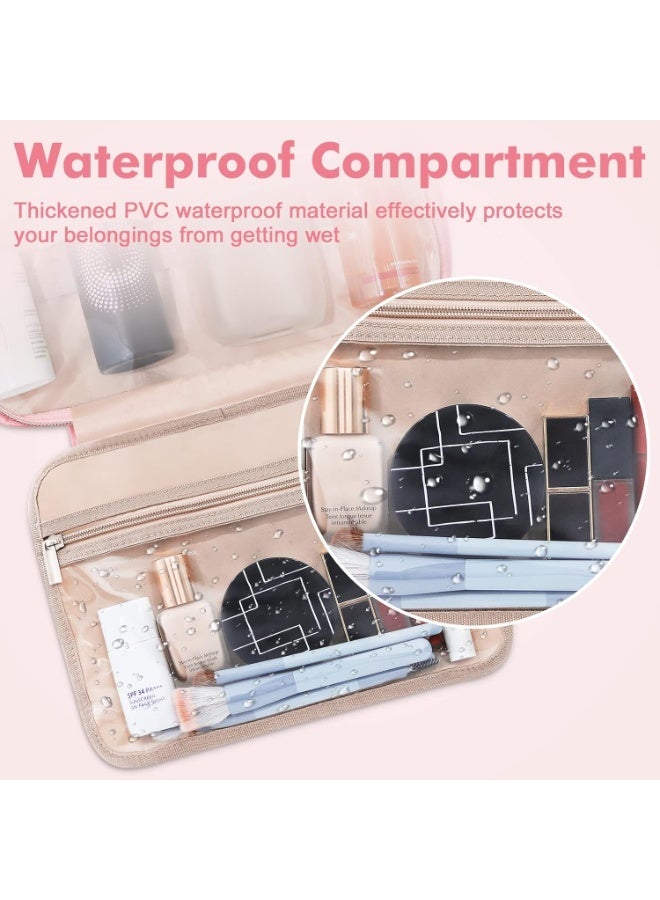 حقيبة أدوات الزينة للنساء، حقيبة سفر مستحضرات تجميل كبيرة، حقيبة أدوات زينة معلقة للحمام، حقيبة مكياج سفر سميكة مقاومة للماء من البولي فينيل كلوريد، حقيبة أدوات زينة لرحلات العمل والتخييم بطبعة جلد النمر - Image 4