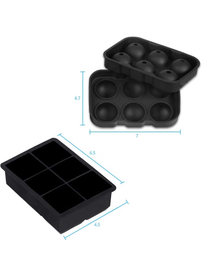 SKY-TOUCH Ice Cube Trays Silicone Set of 2, Sphere Round Ice Ball Maker and Large Square Ice Cube Mold for Chilling Bourbon Whiskey Cocktail, Beverages and More  - Image 2