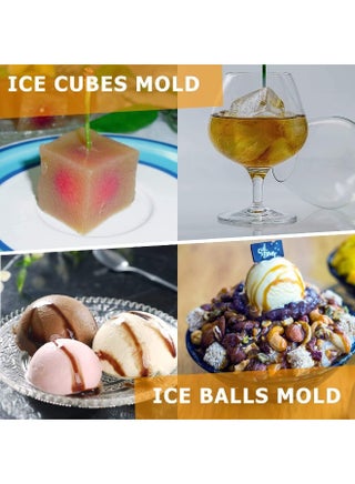 Ice Cube Trays Silicone Set of 2, Sphere Round Ice Ball Maker and Large Square Ice Cube Mold for Chilling Bourbon Whiskey Cocktail, Beverages and More - view 5