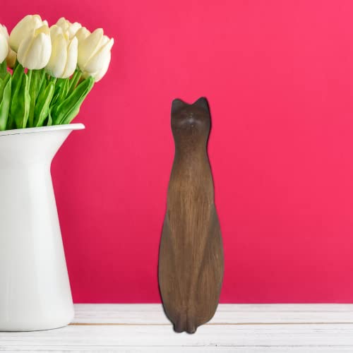 Comfy Hour Farmhouse Collection 8" Decorative Kitty Statue Sitting Cat Figurine, Wood Grain Smooth Finish, Polyresin - Image 3